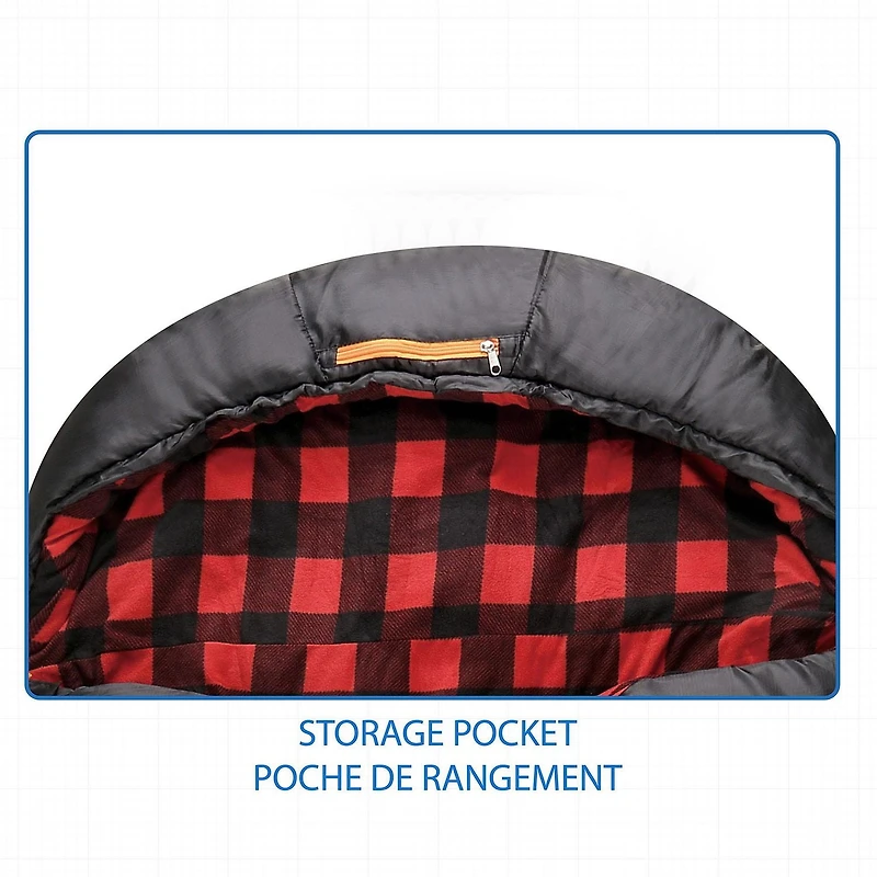 Sac de couchage à capuche Ozark Trail -10C, 216cm(L) x88.9cm(W), note température +14℉/-10℃, extérieur en polyester, Noir 216cm(L) x88.9cm(W)