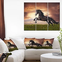 Design Art Black Friesian Horse Gallop Canvas Print