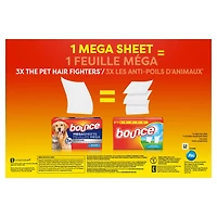Bounce Pet Hair and Lint Guard Mega Dryer Sheets with Hair Fighters, Fresh Scent 180CT