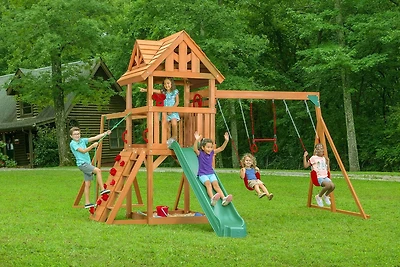 Mountain View Lodge Wooden Playset with Wood Roof - Multi