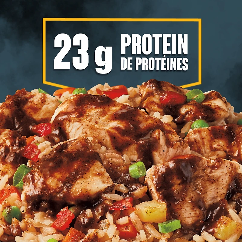 Poulet Fumé À La Jamaïcaine Sur Riz Avec Ananas Surgelé, Boîte Poulet Fumé À La Jamaïcaine Sur Riz Avec Ananas Surgelé, Boîte