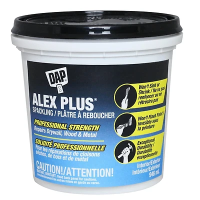 DAP Canada Alex plus Spackling 237ml, Professional Strength.Repairs Drywall, Wood&Metal