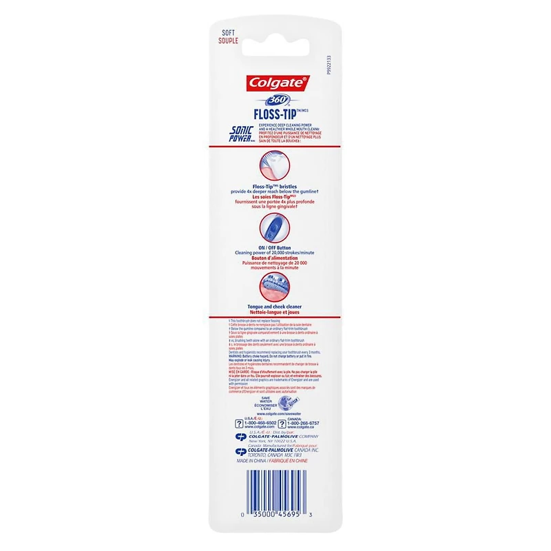 Colgate 360 Floss-Tip Sonic Power Battery Powered Toothbrush, Soft