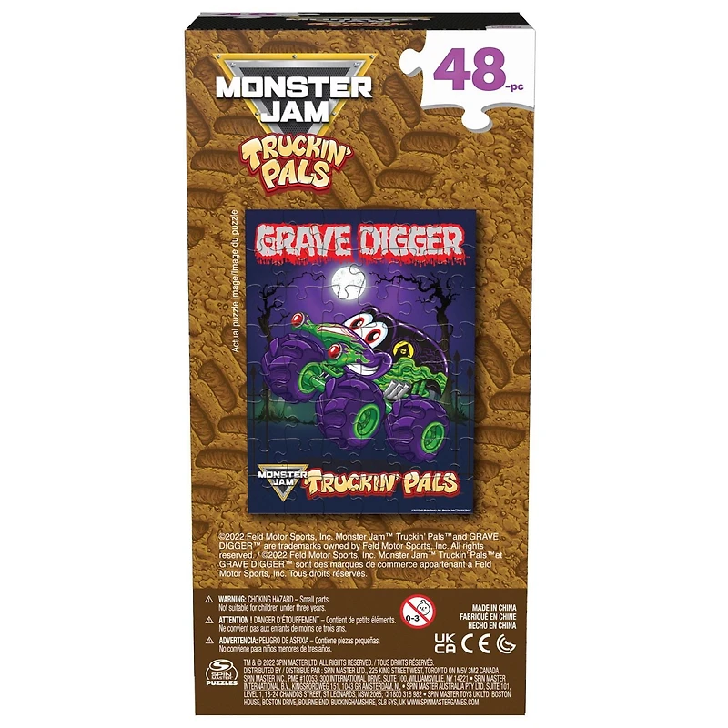 Monster Jam, Truckin' Pals Grave Digger, Puzzle de 48 pièces, monster truck, jouet sensoriel pour boîte à jouets, trucs cools, puzzles pour enfants, pour les enfants à partir de 4 ans