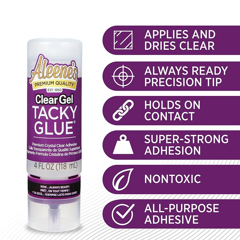 Aleene's ClearGel Tacky Glue Premium All Purpose Adhesive 4 fl. Oz., Glue for Crafts in Always Ready Bottle, Nontoxic, Applies and Dries Clear