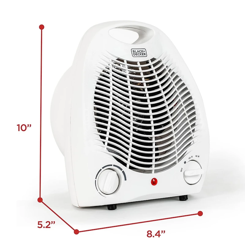 BLACK+DECKER Chauffage d'appoint pour bureau, bureau à domicile et bureau portable, chauffage personnel avec 3 réglages, chauffage de bureau avec thermostat réglable, blanc