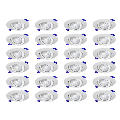 Nadair, Luminaire encastré profilé pivotant 4 po. AUCUNE partie du plafond visible à travers la partie pivotante, Ensemble de 24, pour plafond isolé et non isolé, Intensité réglable, 8W = 50W, 600 lum
