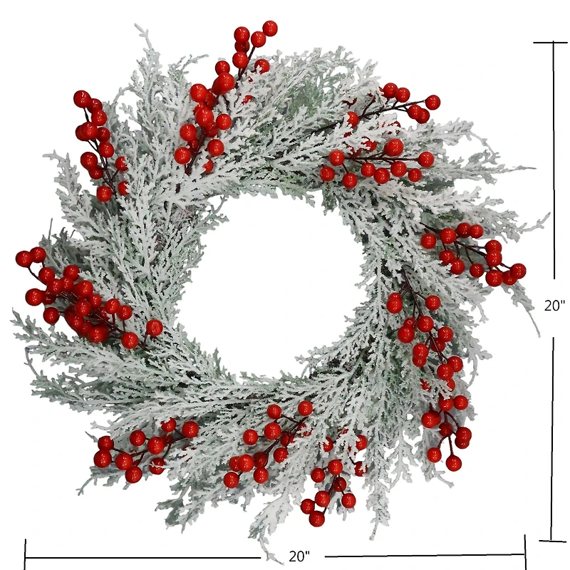 Holiday Time 20IN Frosted Pine With Red Berries Wreath