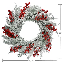 Holiday Time 20IN Frosted Pine With Red Berries Wreath