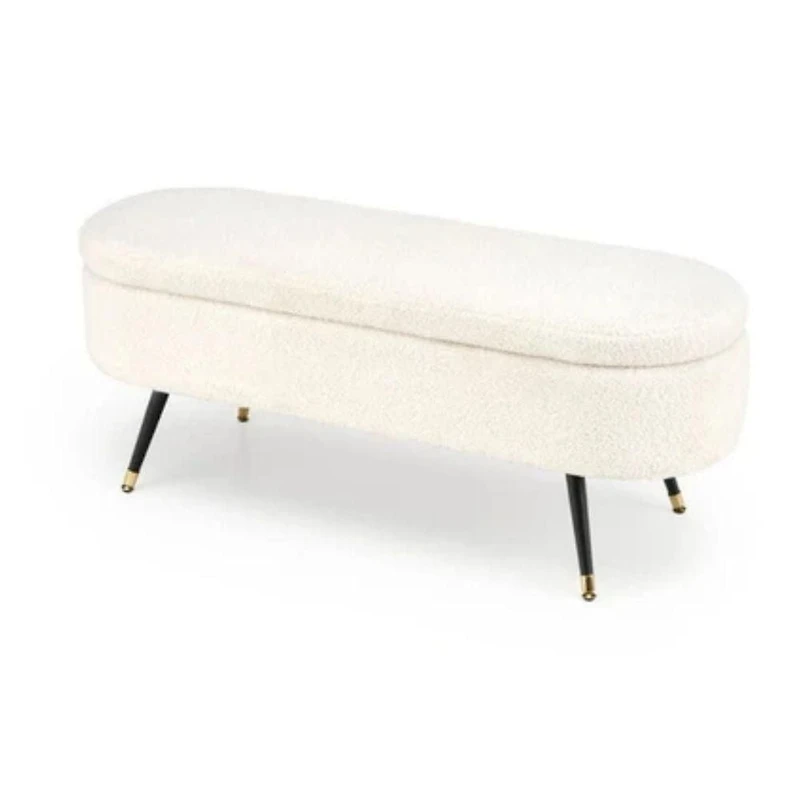 Heavenly Collection | Banc de rangement - Ottoman moderne bouclé avec rangement dissimulé et pieds en métal doré