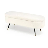 Heavenly Collection | Banc de rangement - Ottoman moderne bouclé avec rangement dissimulé et pieds en métal doré
