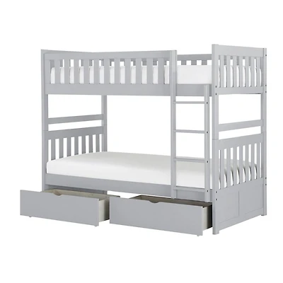 Topline Home Furnishings Grey Twin over Twin Bunk Bed with Toy Storage