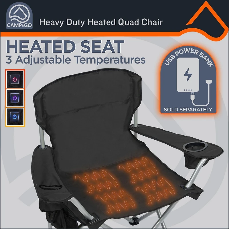 Camp & Go Black Heavy Duty Heated Quad Chair