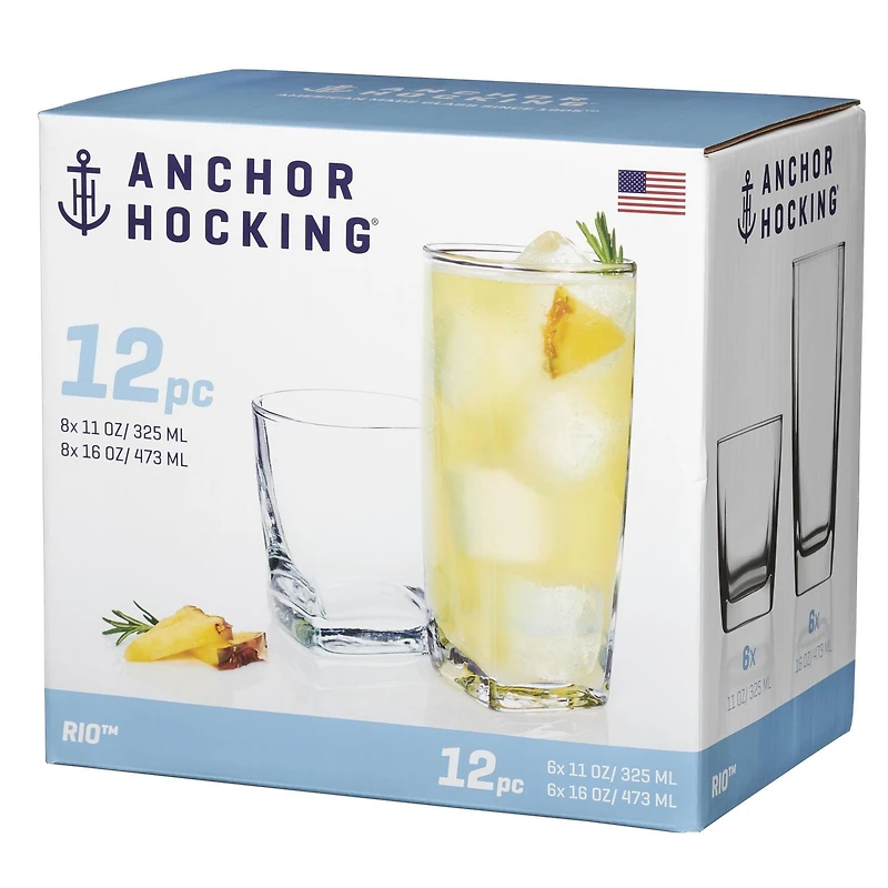 Anchor Hocking 12pc Rio Drinkware Set, 12pc Rio Drink Set