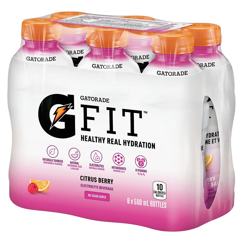 Gatorade Fit Citrus Berry Electrolyte Beverage 6 x 500mL, Bottles