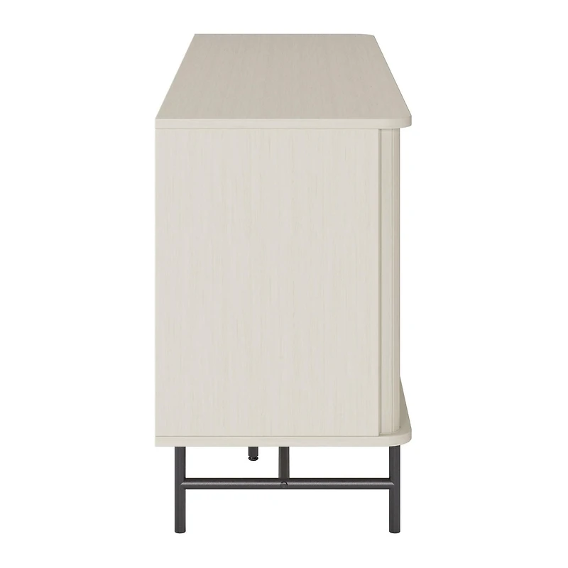 Corliving Hikari Sideboard Buffet Cabinet with 2 Sliding Doors, Sideboard with Open and Close Storage, Accent Sideboard for Dining Room, Living Room, White