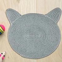 IH Casa Decor Braided Cotton Cat Shape Mat Light Gray