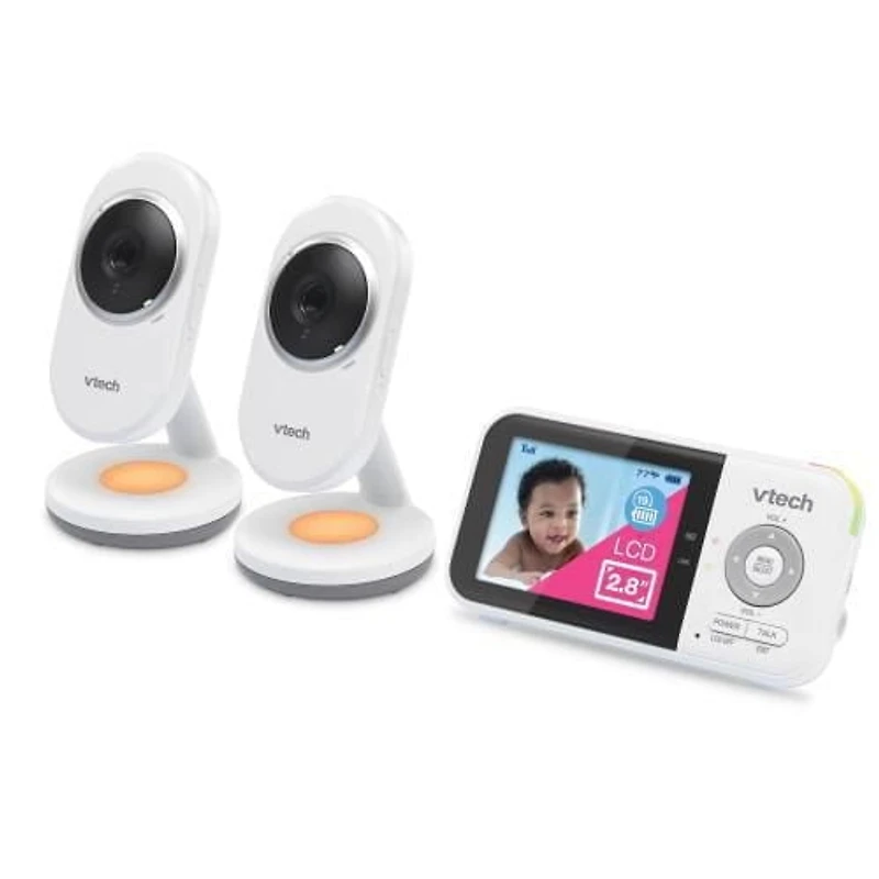 VTech VM3254-2 2 Camera 2.8” Digital Video Baby Monitor with Night Light, White