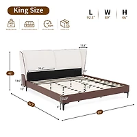 Noble House Teddy Fleece Upholstered Platform King Bed with Wingback Headboard, No Box Spring Needed,White