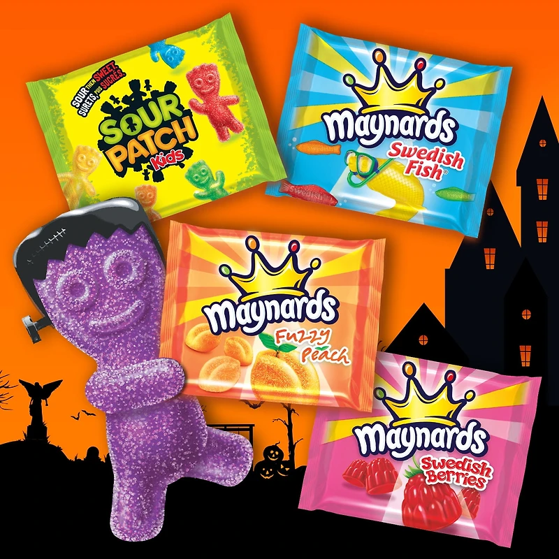 Maynards, Assorted Gummy Candy (Pack of 45), Sour Patch Kids, Fuzzy Peach, Swedish Berries, Swedish Fish, Bulk Candy, Individually Wrapped, Sour Candy, 562 g