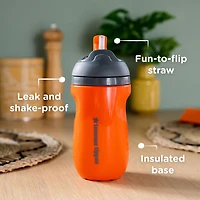 Tommee Tippee Insulated Non-Spill Straw Cup, 12m+ Toddler Training Drinking Bottle, 100% Leak Proof, Pack of 2, Orange and Blue