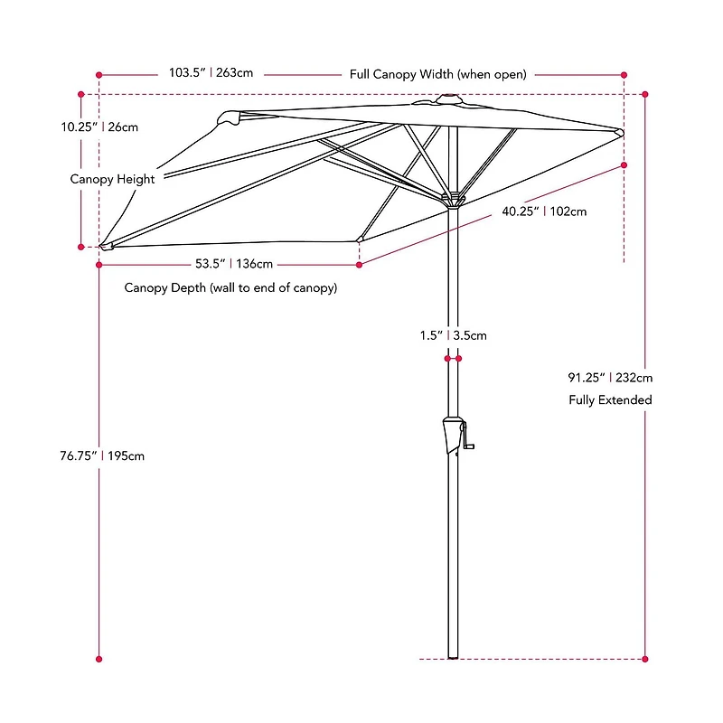 Parasol d'extérieur CorLiving Versa de 2,6 m avec cadre en acier pour petits espaces