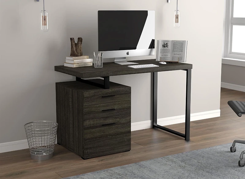 Safdie & Co. Desk 47.25L Dark Grey 3 Drawers Black Metal