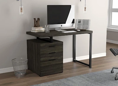 Safdie & Co. Bureau 47.25L Gris Foncé 3 Tirroirs Metal Noir