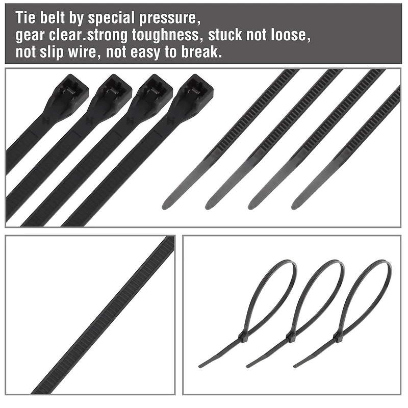 WorkPro Attaches de câble à double verrouillage de 8 pouces, 45 lb, noires, 100 pièces Nylon<br>Double verrouillage