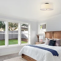 Globe Electric Kyle 2-Light Metal Flush Mount Ceiling Light, Dark Bronze, White Linen Shade, 60315