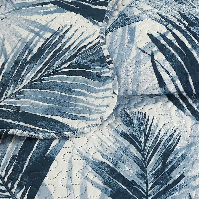 Marina Decoration Couvre-lit Pinsonic imprimé en relief, ensemble de couette d'été ultra doux avec taies d'oreiller, motif de feuilles bleues modernes