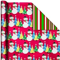 Hallmark Reversible Christmas Wrap Paper (Holiday Fun with Santa, Merry Messages, Peppermint, Dots, Snowmen, Stripes)