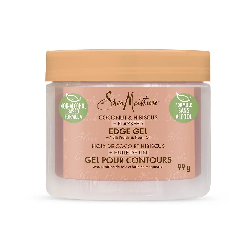 SheaMoisture  Edge Gel Paraben-Free Hair Styling Coconut & Hibiscus + Flaxseed with Coconut Oil, Silk Protein and Neem Oil, 99 g