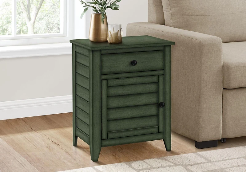 Monarch Specialties Accent Table, Nightstand, Storage Drawer, End, Side Table, Bedroom, Lamp, Storage, Antique Green Veneer, Transitional