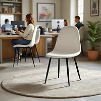 Homy Casa Lot de 4 chaises de bureau rembourrées sans accoudoirs pour espace de travail à domicile, tissu beige