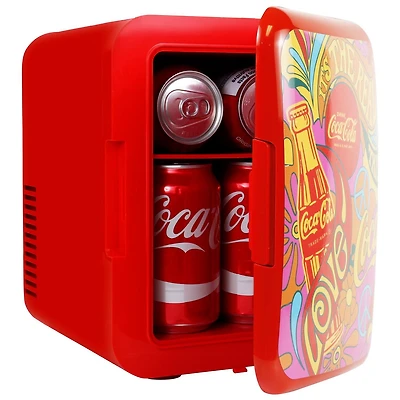 Coca-Cola Mini refroidisseur/réchaud portable 6 canettes, mini réfrigérateur 4 L pour voyage, rouge