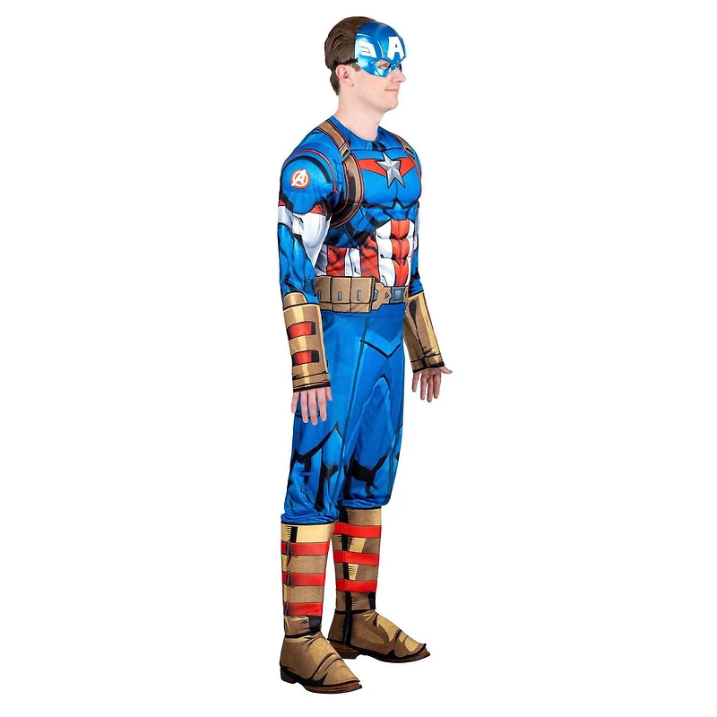 MARVEL Déguisement Captain America pour adulte - Combinaison rembourrée et masque en plastique 3D