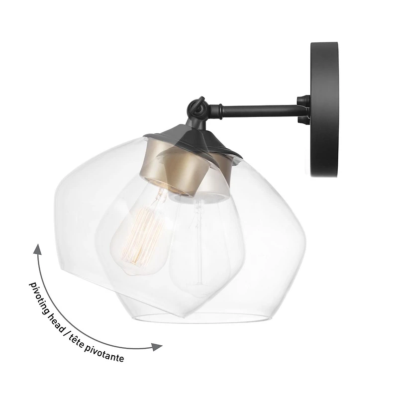 Applique murale de collection Harrow à 1 lumière en noire mat avec abat-jour en verre transparent