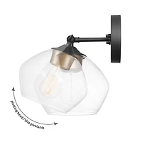 Applique murale de collection Harrow à 1 lumière en noire mat avec abat-jour en verre transparent