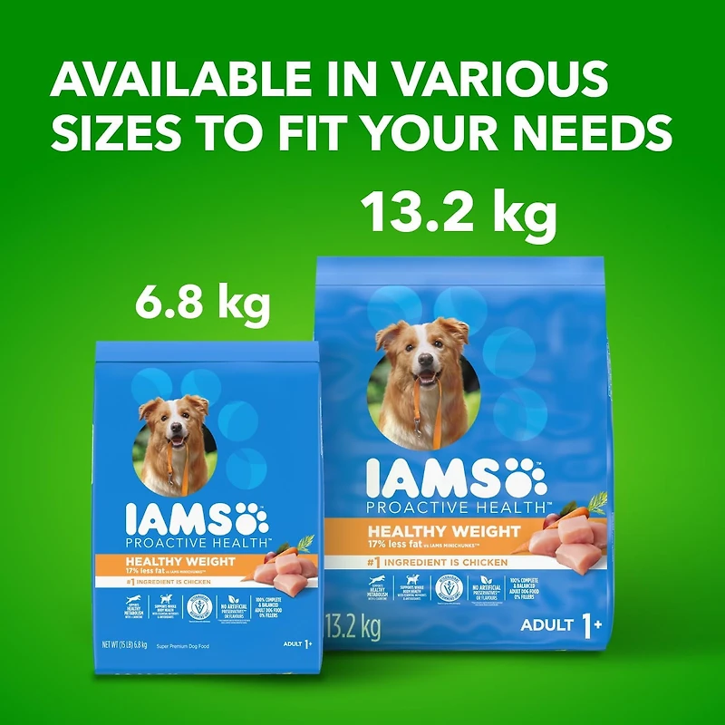 Nourriture sèche pour chiens adultes IAMS Healthy Weight avec poulet véritable