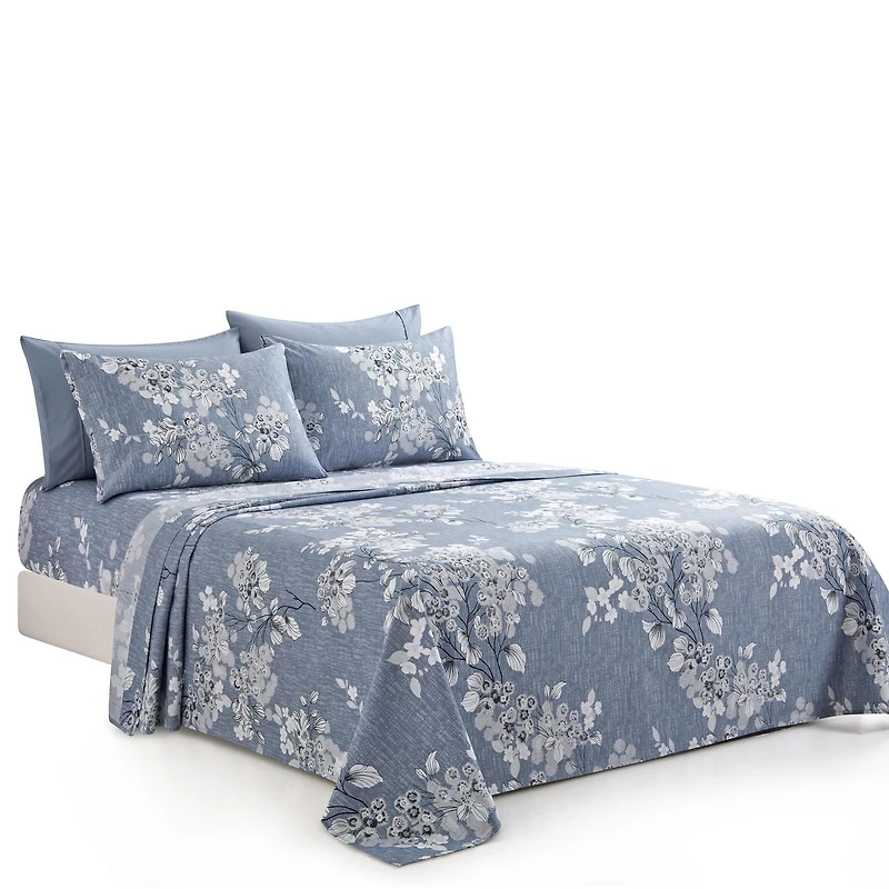 Ensemble de literie Marina Décoration ultra douce et soyeuse, imprimée, en rayonne de bambou, toutes saisons, avec taies d'oreiller, motif floral romantique délavé à l'encre