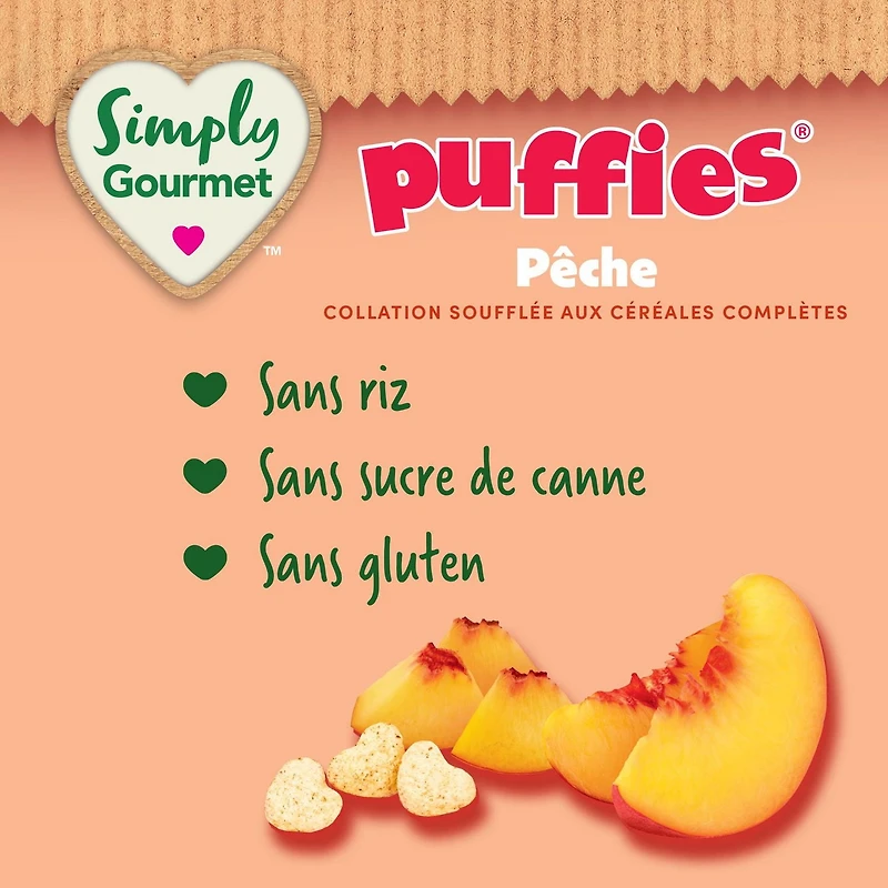 Collation pour bébé Simply Gourmet Puffies à la Pêche Collations soufflées aux céréales