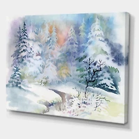 Designart Winter Landscape With Snowy River I Canvas Wall Art