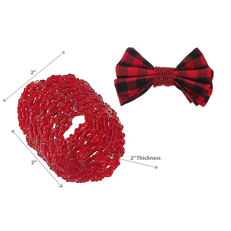 Christmas Beaded Napkin Ring Red - Set of 8