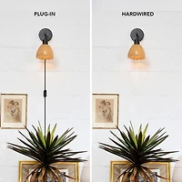 Briar 1-Light Matte Black Plug-In or Hardwire Wall Sconce with Rattan Shade, 91004447