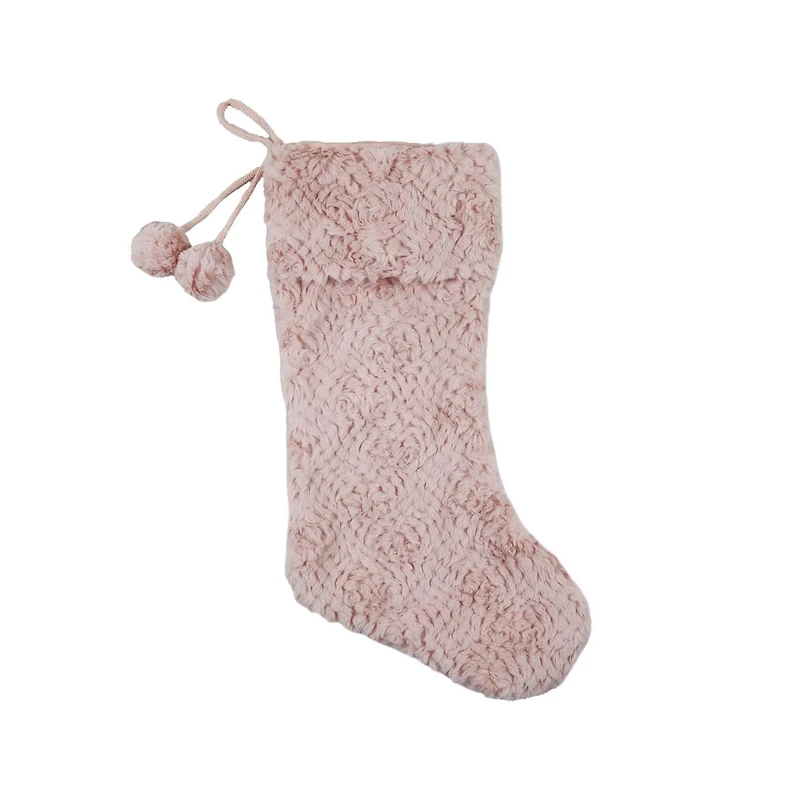 Holiday Time 21 inches Pink Faux Fur Stocking