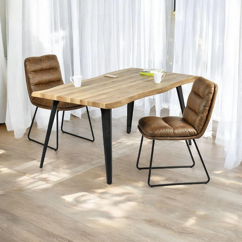 Ensemble de salle à manger Homy Casa 5 pièces de 160 cm (63 pouces), table en faux bois à bords naturels, chaises d'appoint rembourrées en similicuir