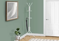 Monarch Specialties Coat Rack, Hall Tree, Free Standing, Hanging Bar, 6 Hooks, Entryway, 68"h, Bedroom, Metal, White, Contemporary, Modern