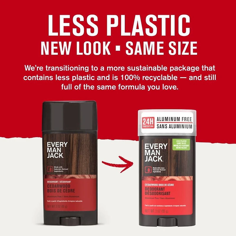Déodorant Every Man Jack - Bois de cèdre | Déodorant sans aluminium, dérivé naturellement, végétalien, sans cruauté envers les animaux | 85G Déodorant Every Man Jack 85g
