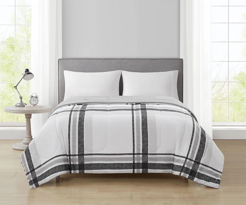 Mainstays Grey Plaid Comforter Double/Queen